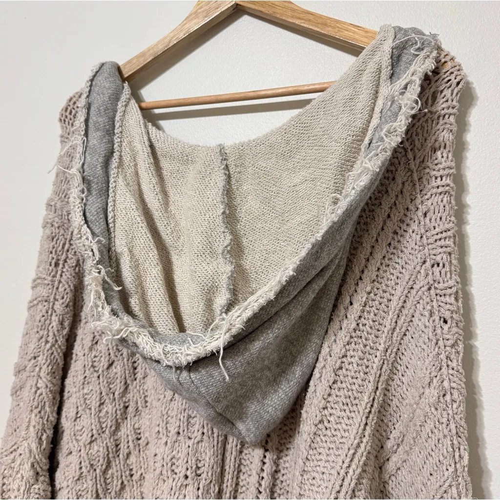 Free People Elan Tierra Cable Knit Hoodie Sweater Size Medium Oversized Cream - Image 8