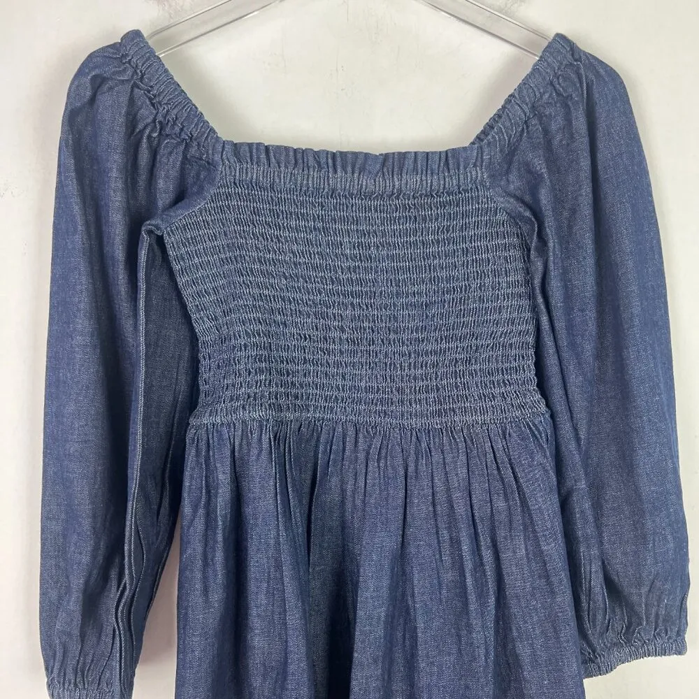 NWT J. Crew Smocked Puff-Sleeve Dress in Chambray Blue Size XXS NEW - Image 3