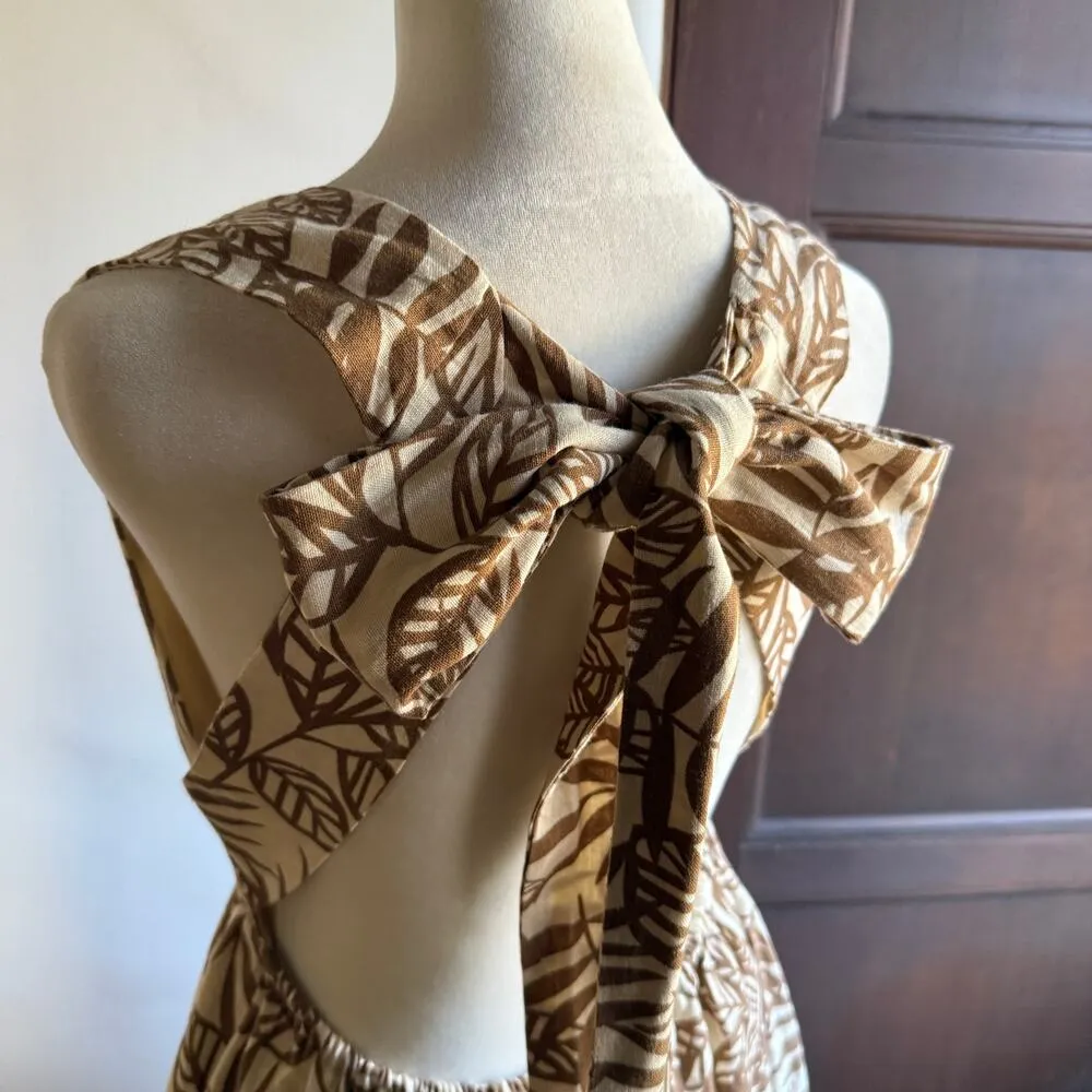 HOUSE OF HARLOW 1960 | Linen Tie Back Tiered Skirt Open Back Sundress | Small - Image 5