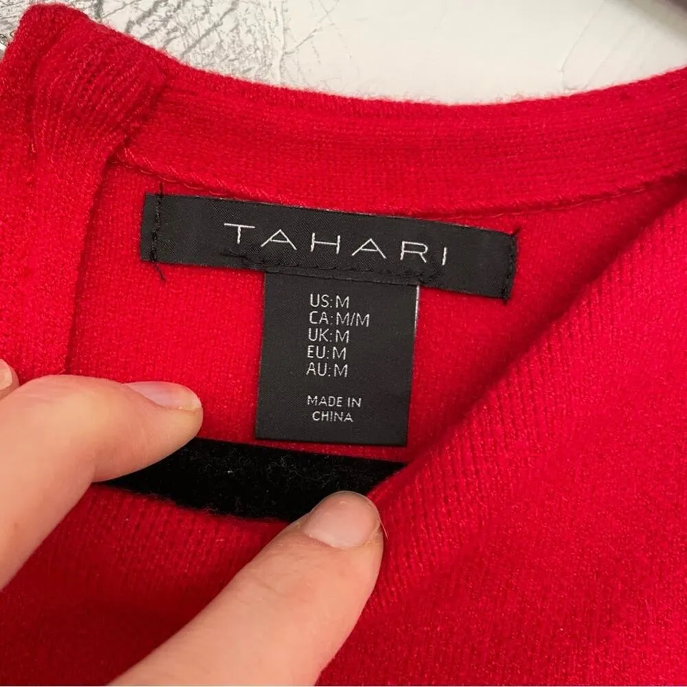 Tahari Red Long Sleeve Zip Up Back Blouse Womens M Preppy Classic Holiday Shirt - Image 6