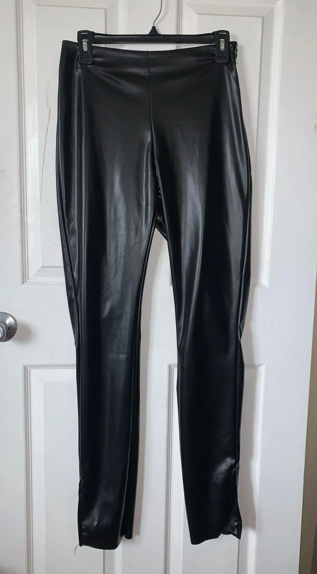 Pleather Black Pants With Slit At Bottom Size M - Image 2