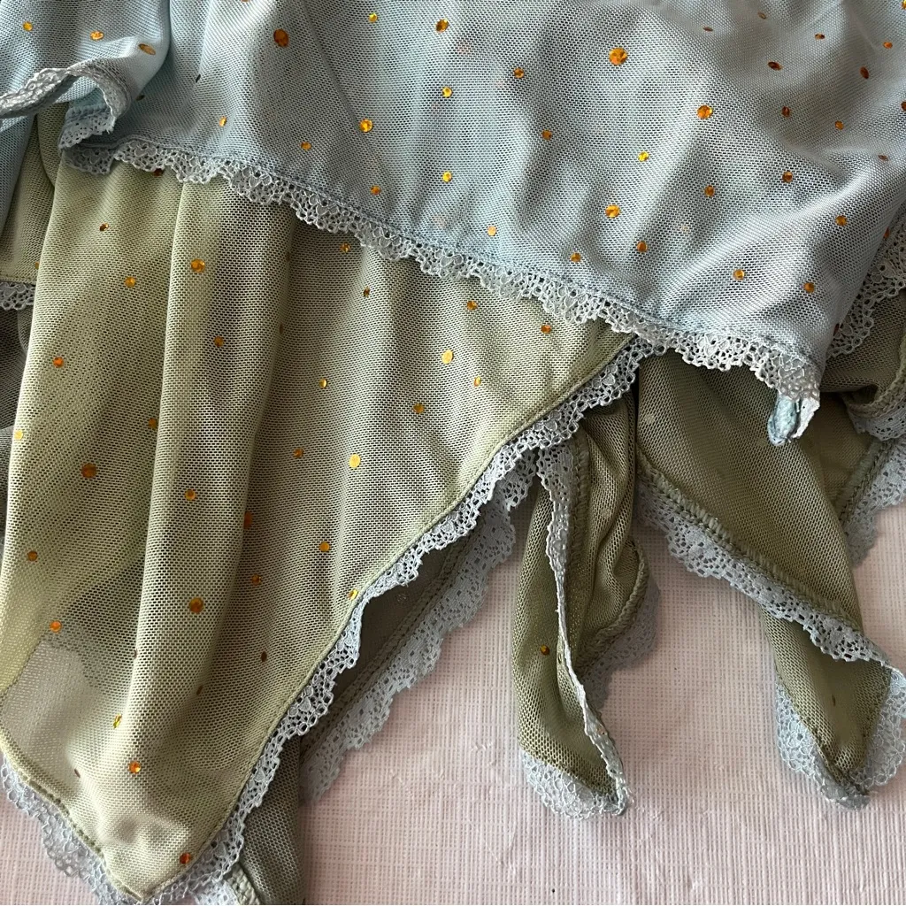 Club Exx Green and Blue Sparkled Myths Handkerchief Dress Size XXS - Image 8