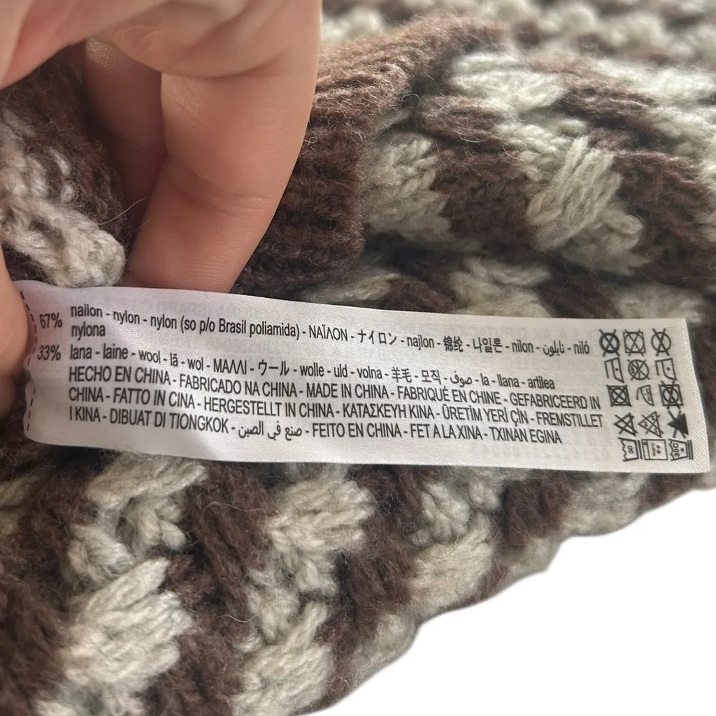 ZARA Brown Ivory Striped Oversized Slouchy Wool Crewneck Knit Sweater Size L - Image 12