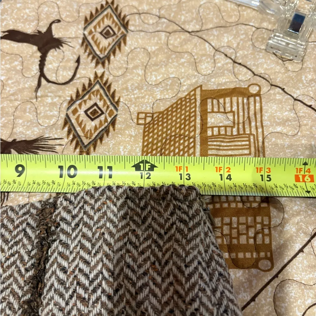 Ann Taylor LOFT a-line flounce skirt herringbone tweed pattern with fringe trim - Image 9