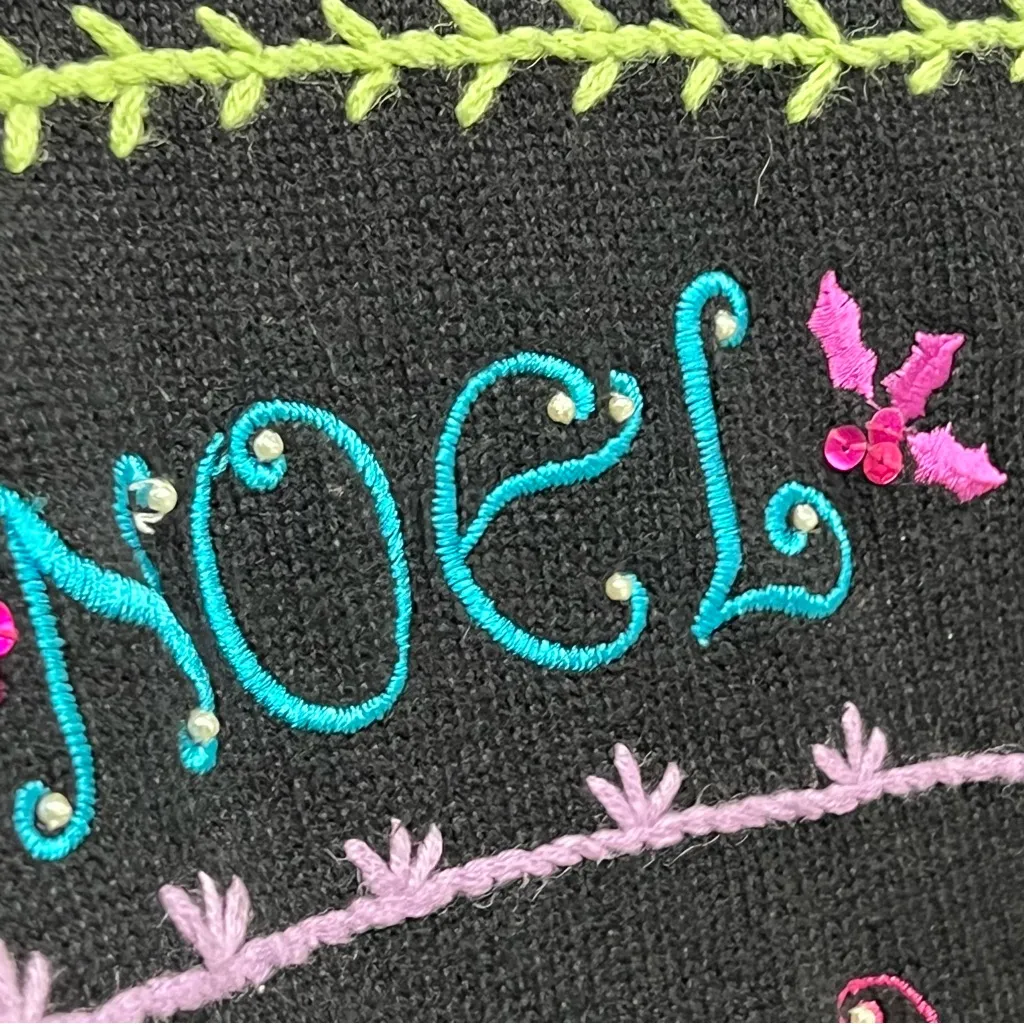 Merry & Bright Christmas black xl holiday Vest full zip sequin embroidered Noel - Image 11