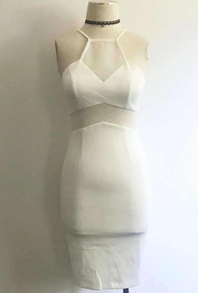 Halter Mesh White Bodycon Midi Dress - Image 2