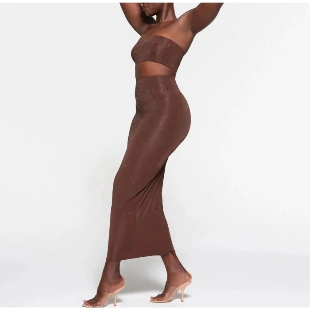Skims x‎ Swarovski Crystal Jelly Sheer Tube Skirt In Cocoa Brown NWOT Sz S - Image 3