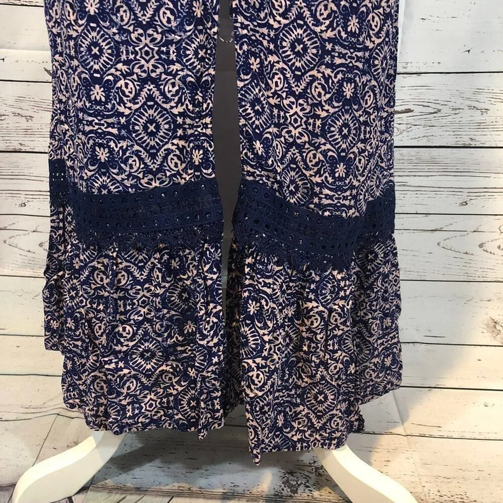 Artesia Boho Chic Button Front Short Sleeve Maxi tasel neck closing size medium Blue - Image 5