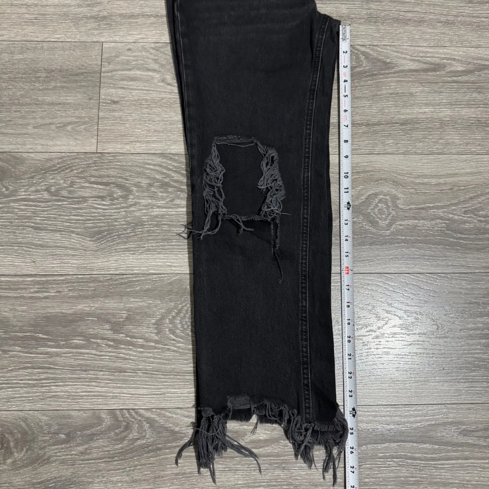 Free People We The Free Black Distressed Ripped High Waist Straight Leg Jeans 25 - Image 10