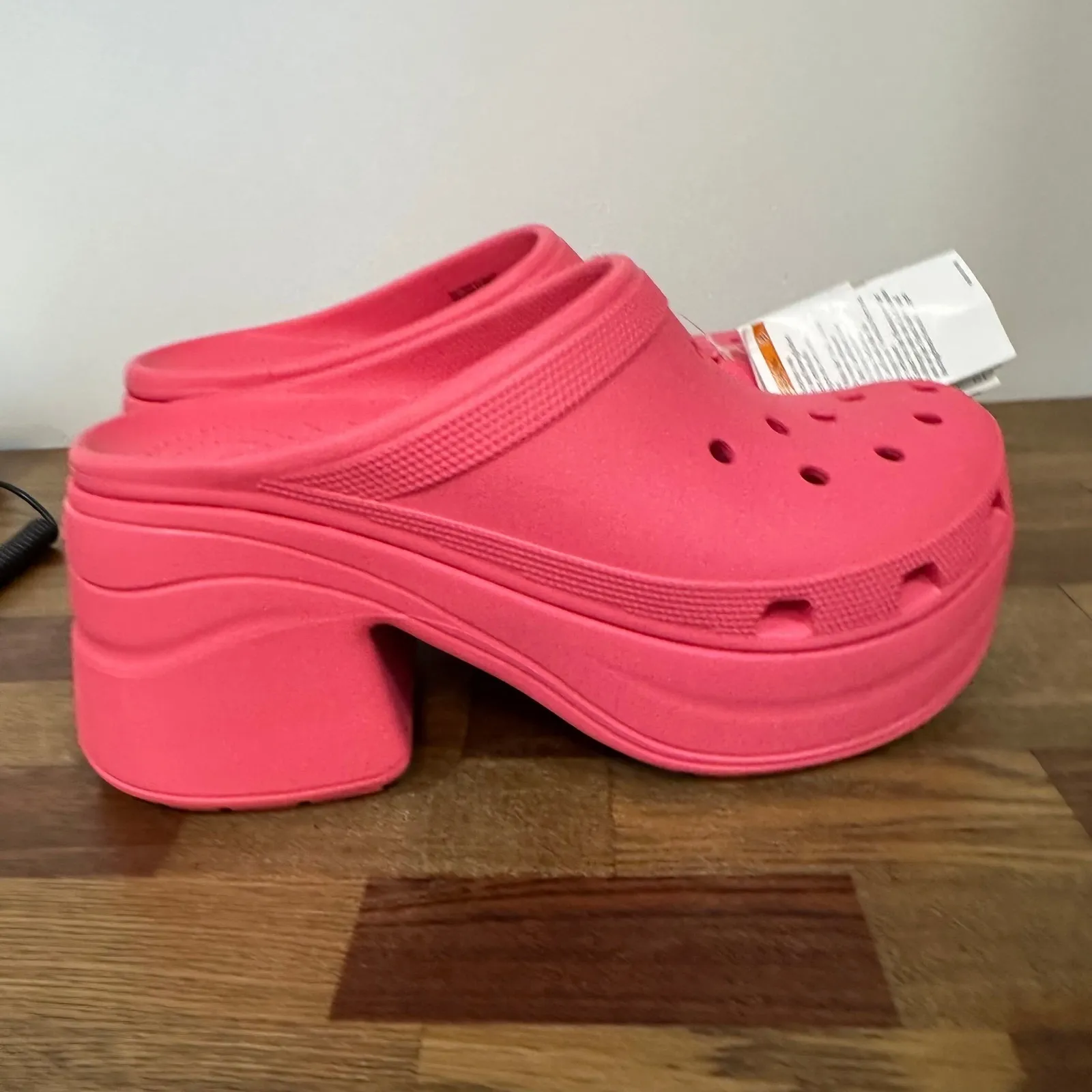 CROCS Womens Siren Clogs 12 Hot Pink Rubber Platform Heel Closed Toe Chunky - Image 5