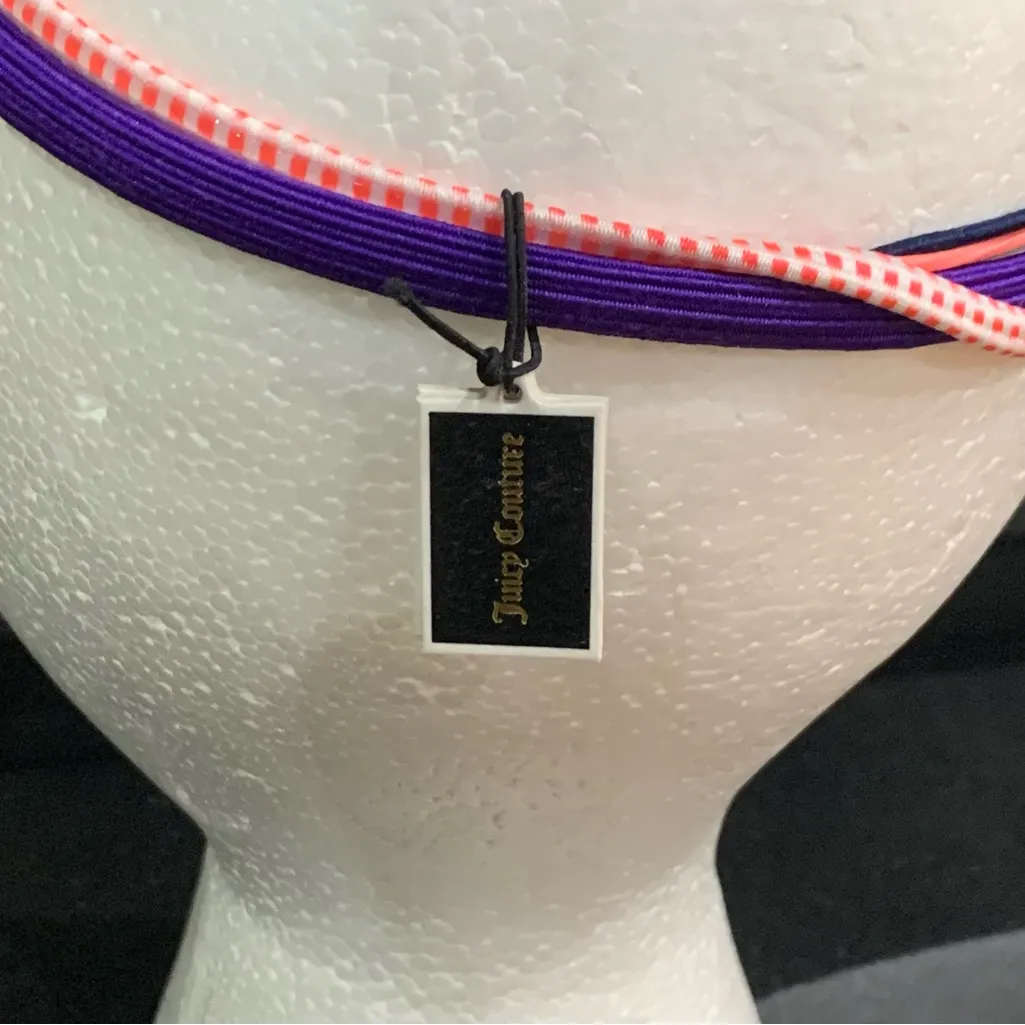 Juicy Couture Pink Purple Elastic Headband with Heart Charms 3 Piece Set NWT - Image 6