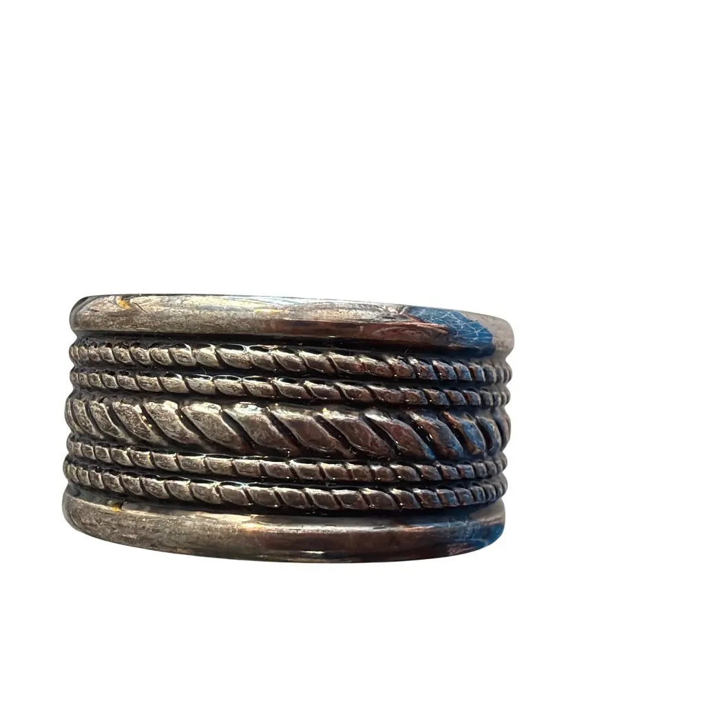 Vintage Silver Tone Hoop Earrings Rope Twist Design Textured 1" Estate 7.5g - Image 2