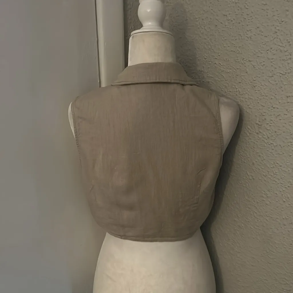 SHEIN Lapel Collar Knot Front Crop Top L Linen Summer Casual Coconut Girl Vacay - Image 2