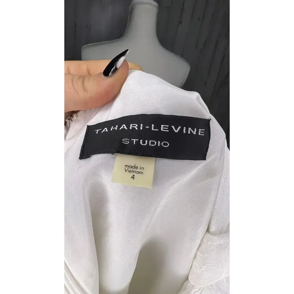 Tahari-Levine Studio Women's White Floral‎ Fit & Flare Dress Size 4 - Image 4