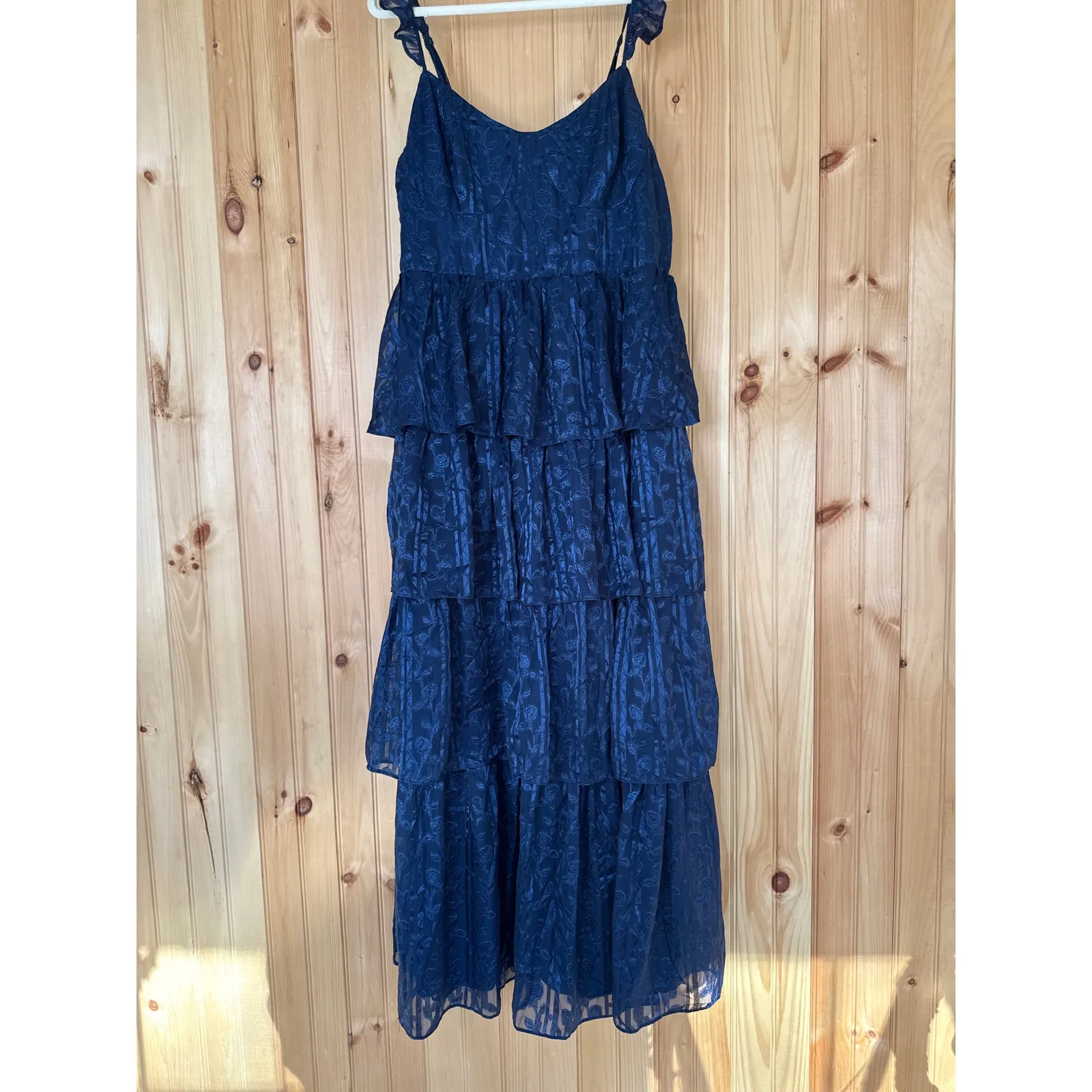 NWT Lulus Stunning Glory Navy Blue Floral Jacquard Tiered Maxi Dress Size 1X - Image 2