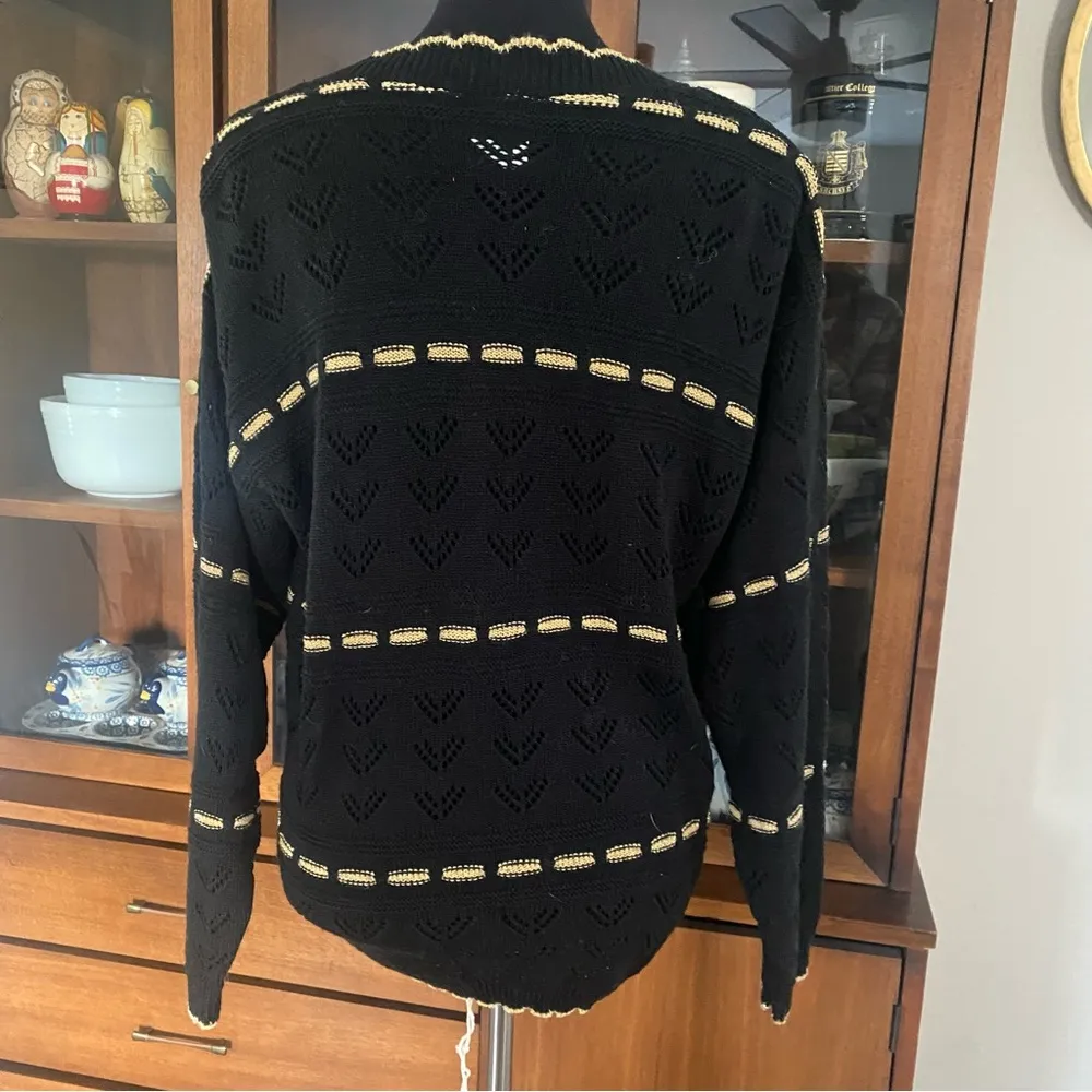 Vintage Black & Metallic Gold Blair Boutique Button Down Oversized Cardigan - Image 4