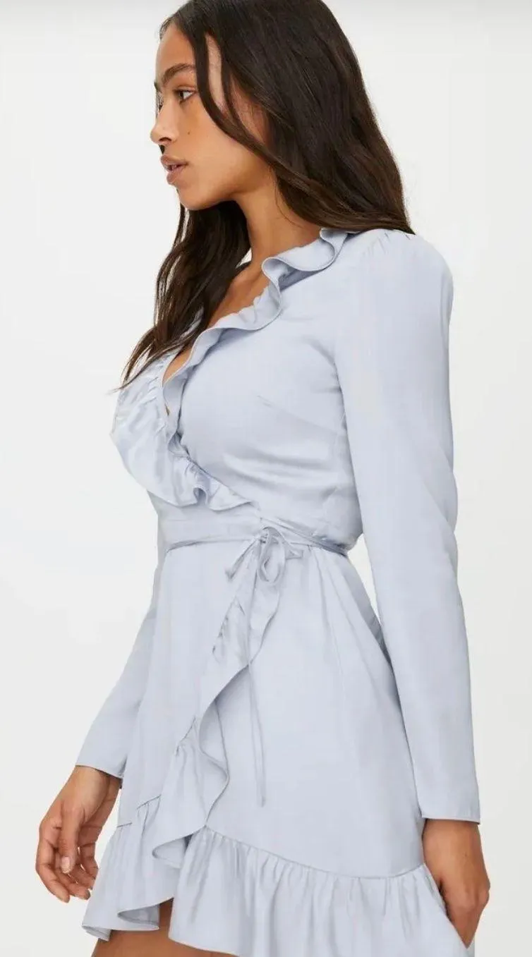 Sunday Best Taro Ruffle Wrap Dress in Navy - Image 3