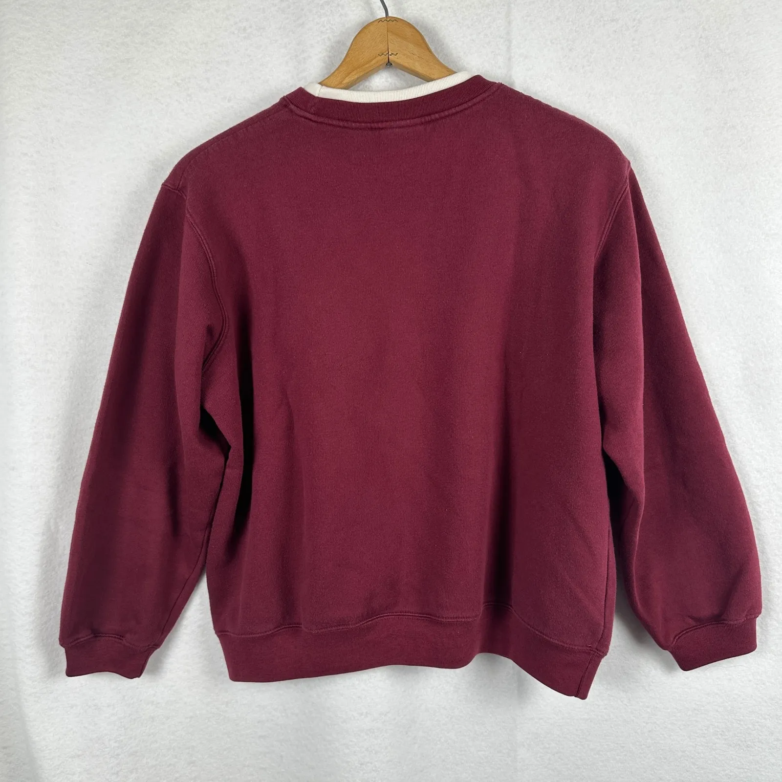 Vintage 90s Classic Elements Embroidered Leaves Sweatshirt Burgundy Womens Large - Image 4