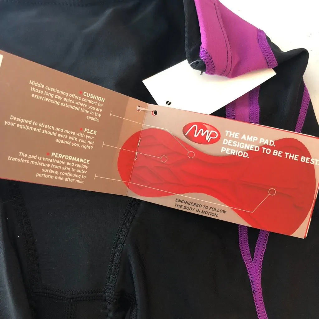 TYR Womens 8 Inch Tri Shorts Triathlon Padded Grippers Black Purple S - Image 6