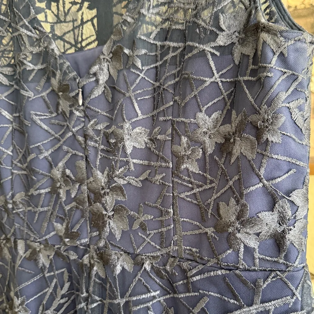 Navy Blue Lace Maxi Dress Size 16 Short Sleeve Overlay Gown Floor Length - Image 9