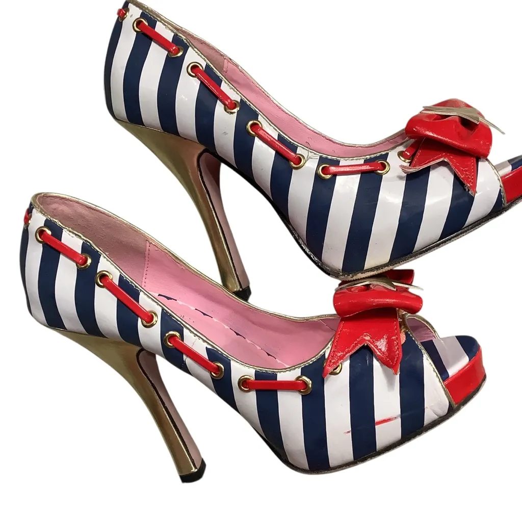 Leg Avenue Red and Blue Striped Heels with Gold Stars WORN ONCE - Image 9