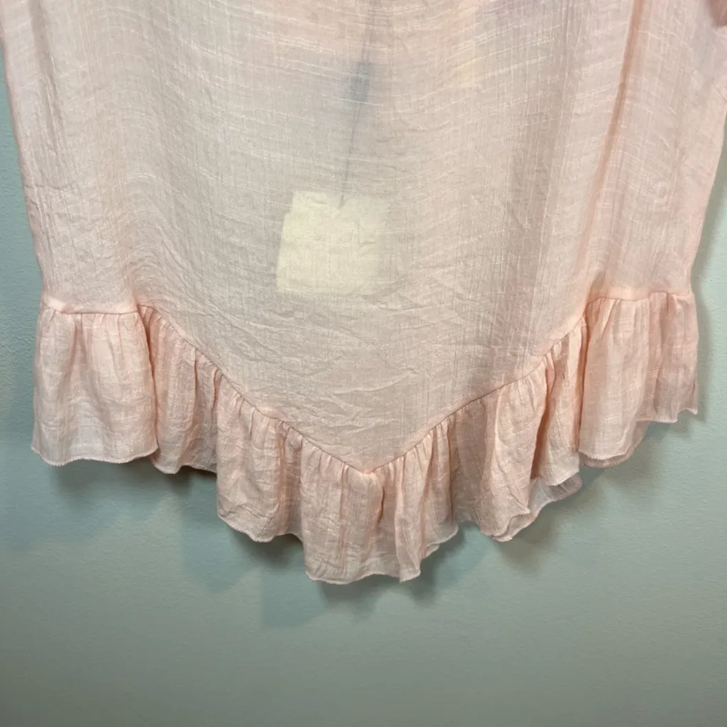 Pom Pom Crochet V-Neck Cover-Up Dress Swim Peach Open Tie Back Lightweight Large - Image 4