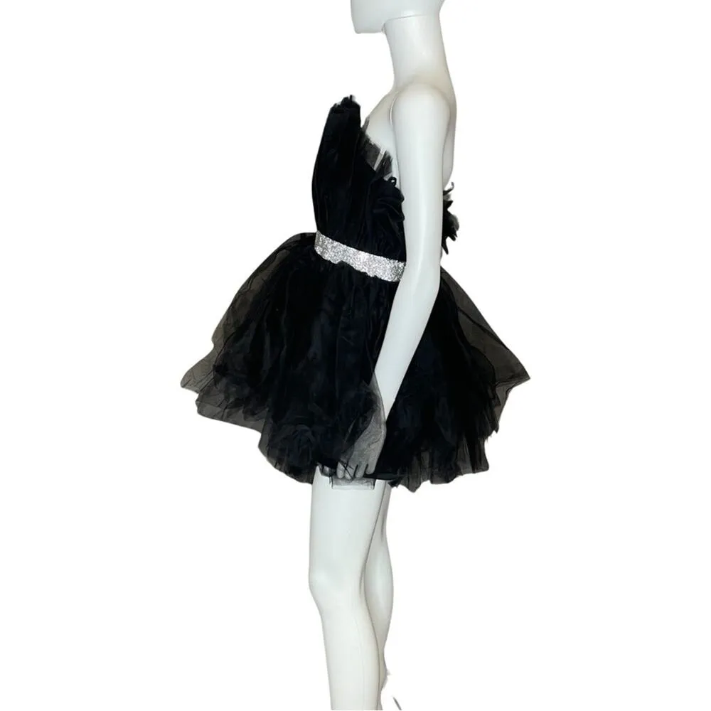 B DARLIN Juniors' Strapless Embellished-Waist Tulle Dress Black Sz 7/8 - Image 4
