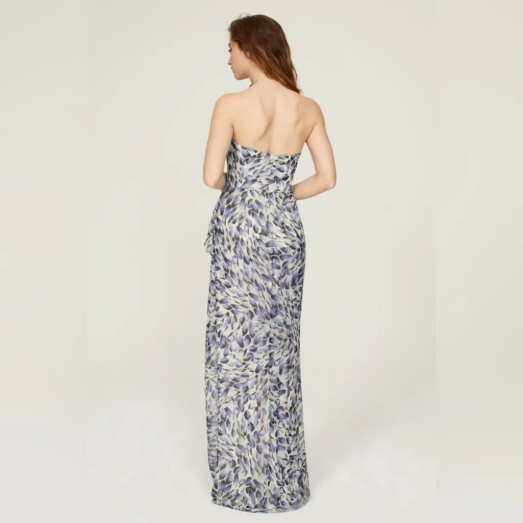 KATIE MAY Baby Cakes Blue White Floral Ruffles Side‎ Slit Gown Size XS - Image 3