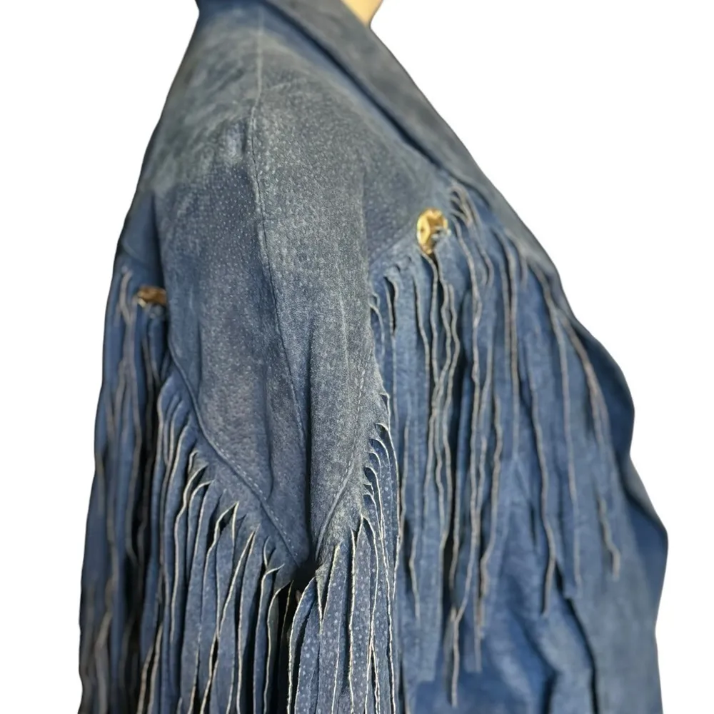 Outer Bound fringe leather Jacket Blue - Image 6