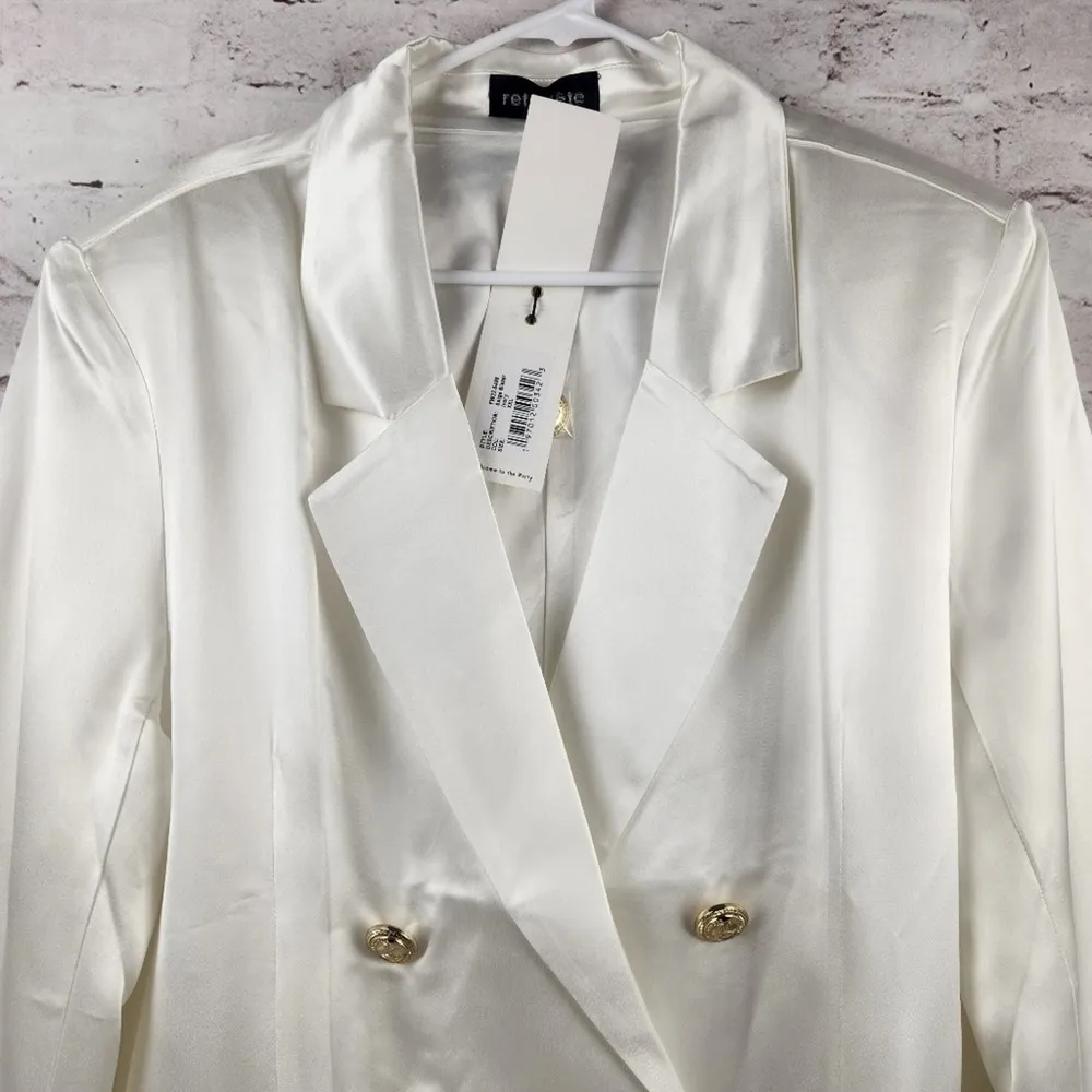 Retrofete Saige Double Breasted Blazer in Ivory Size XXL NWT Satin Gold Button - Image 4