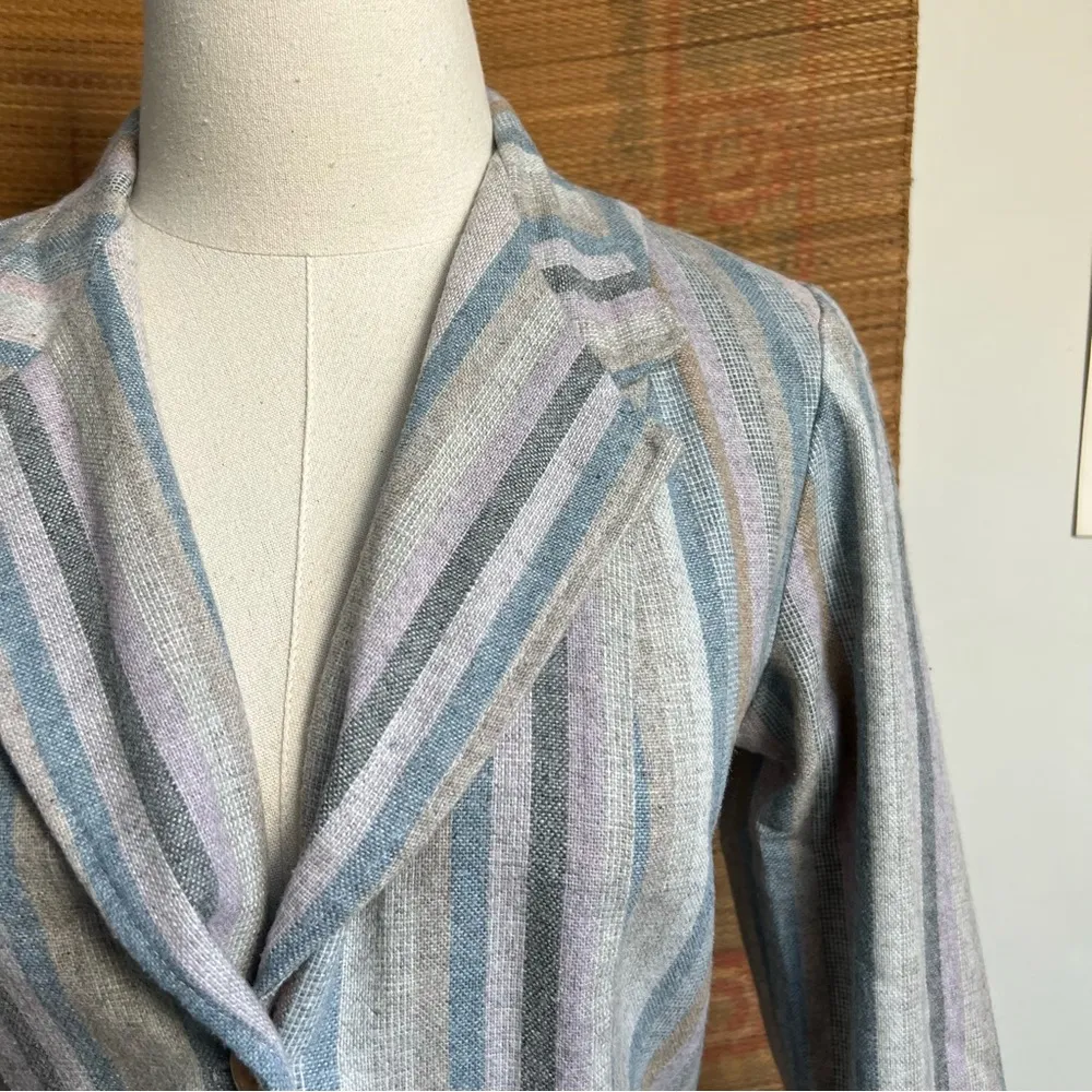 Vintage 1970’s Pastel Striped Blazer & Skirt Suit Set Small - Image 6