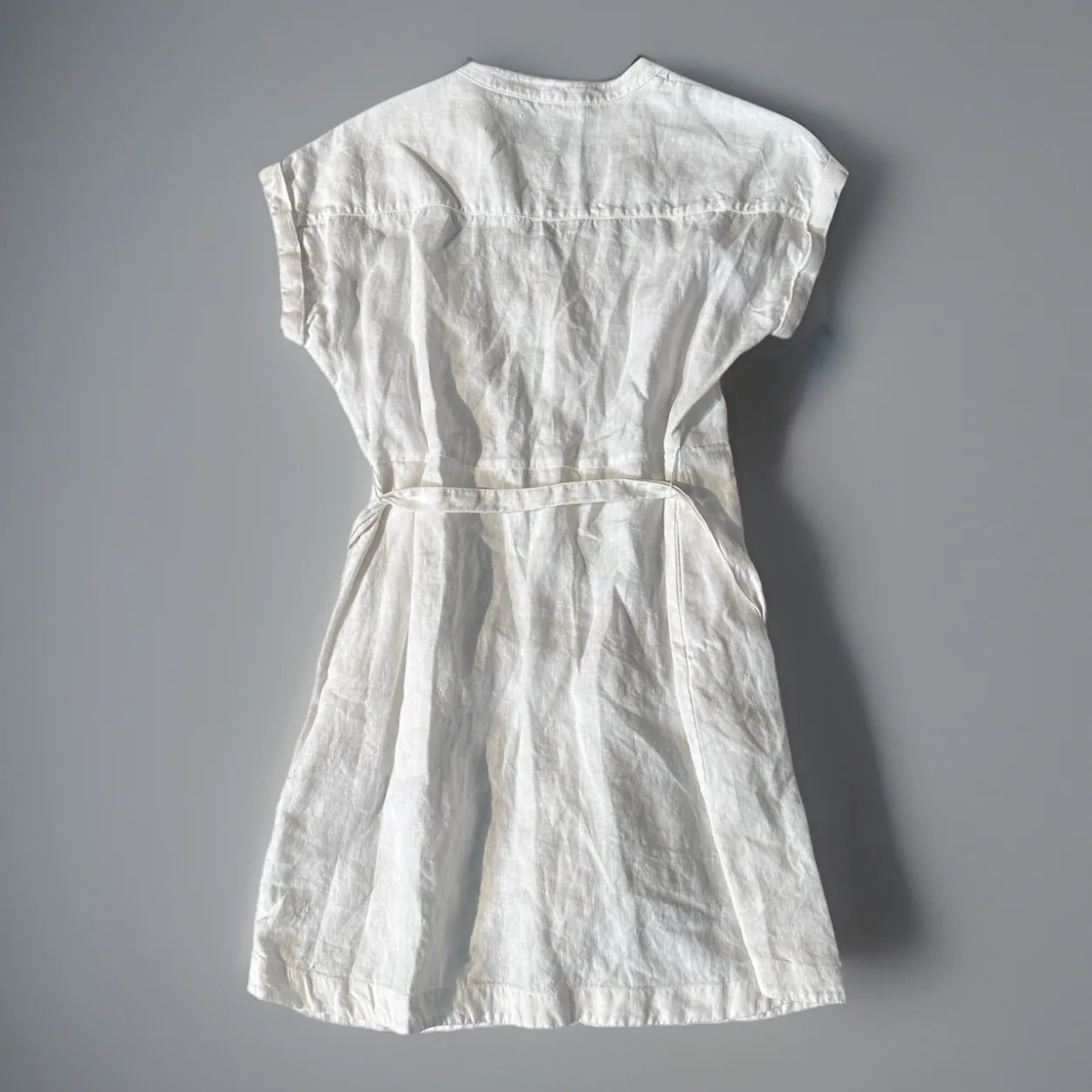 Boden Linen Midi Shirt Dress 6R Button Down Short Sleeve Pockets Tie Waist Size 6 - Image 3