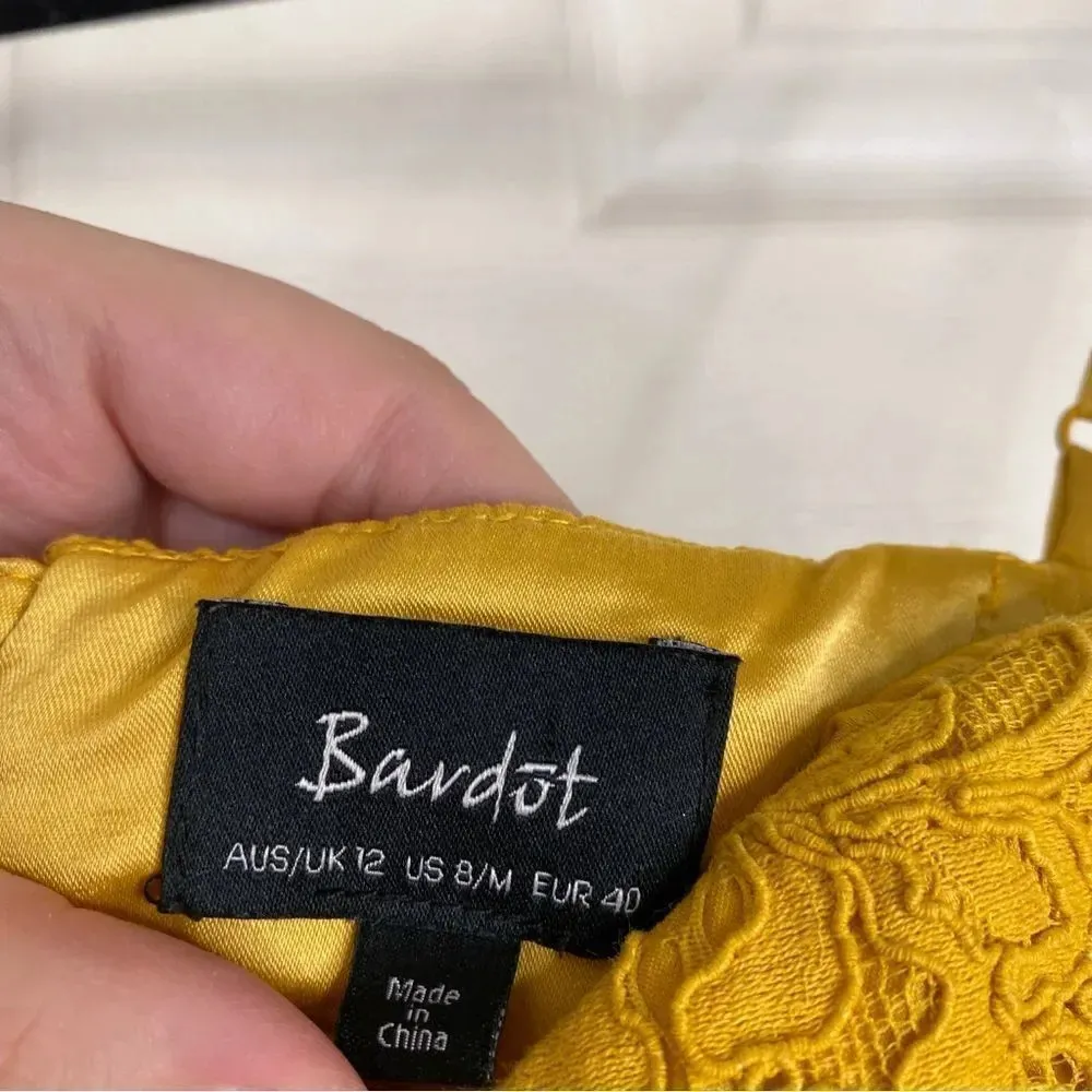 BARDOT Corset Lace Midi Dress Mustard Yellow Size 8 Medium - Image 6