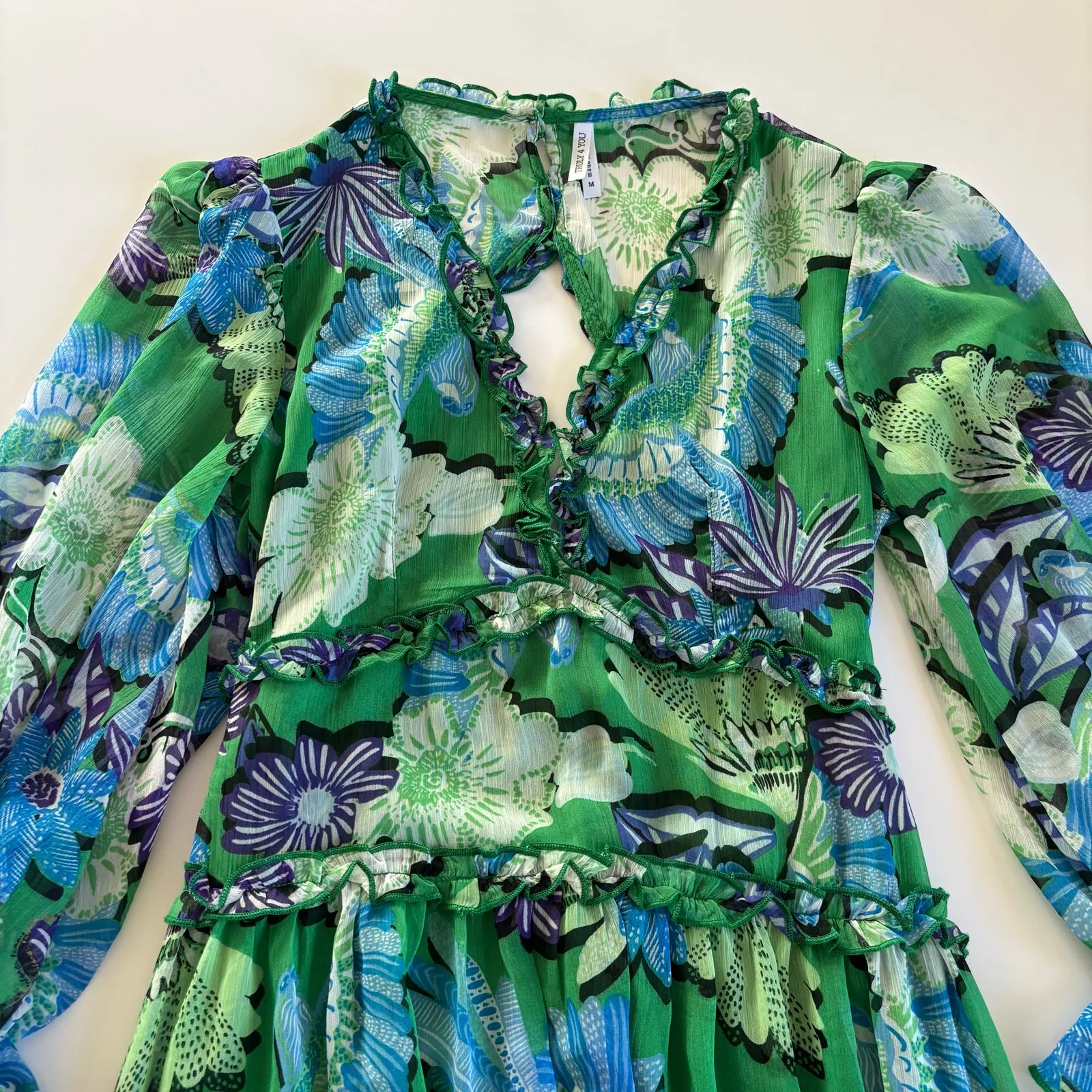 Truly 4 You Floral Green Maxi Dress Ruffle V - Image 3