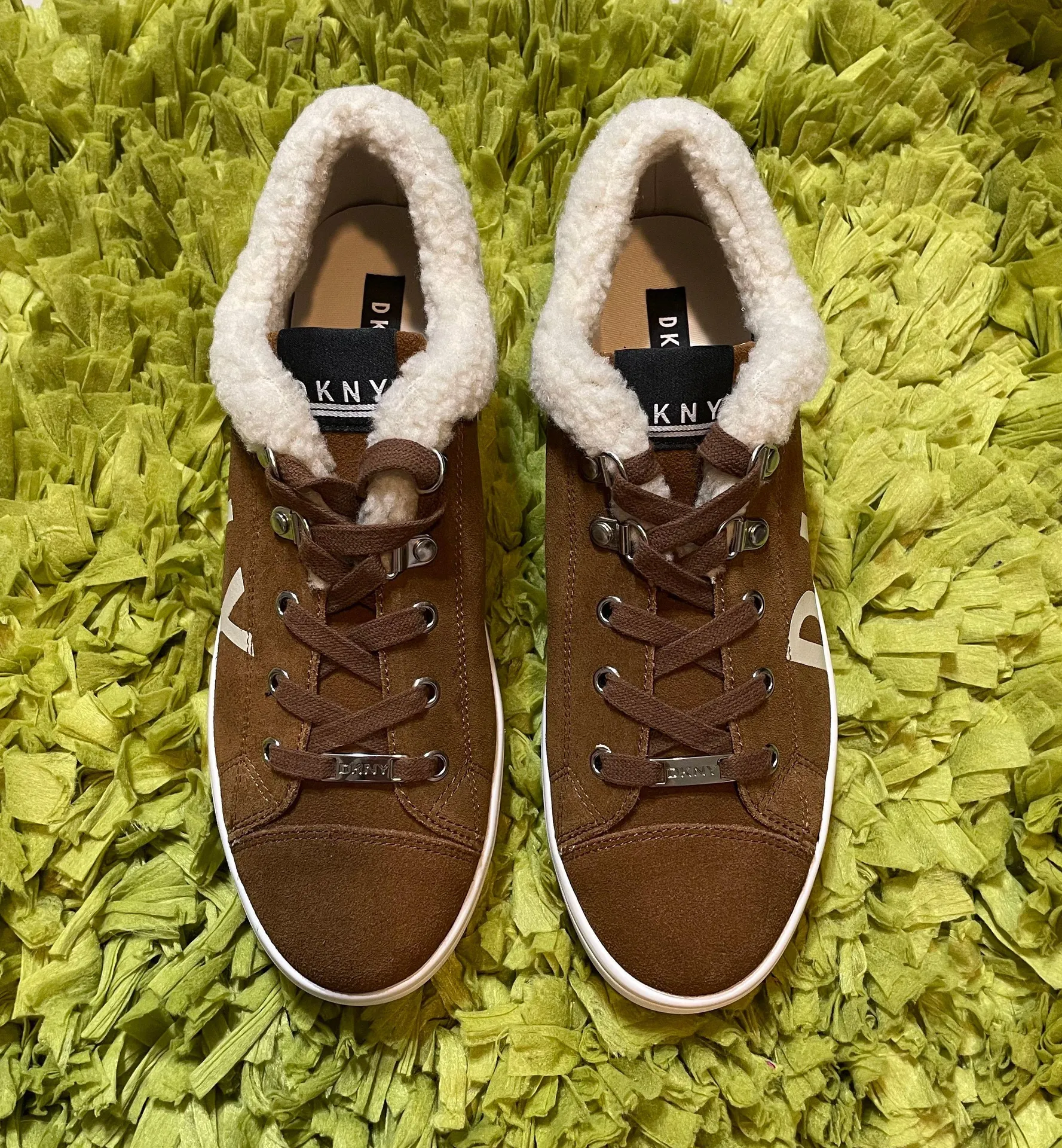 Women's Suri Lace up Platform Brown Suede Faux Fur Sneakers - Image 6