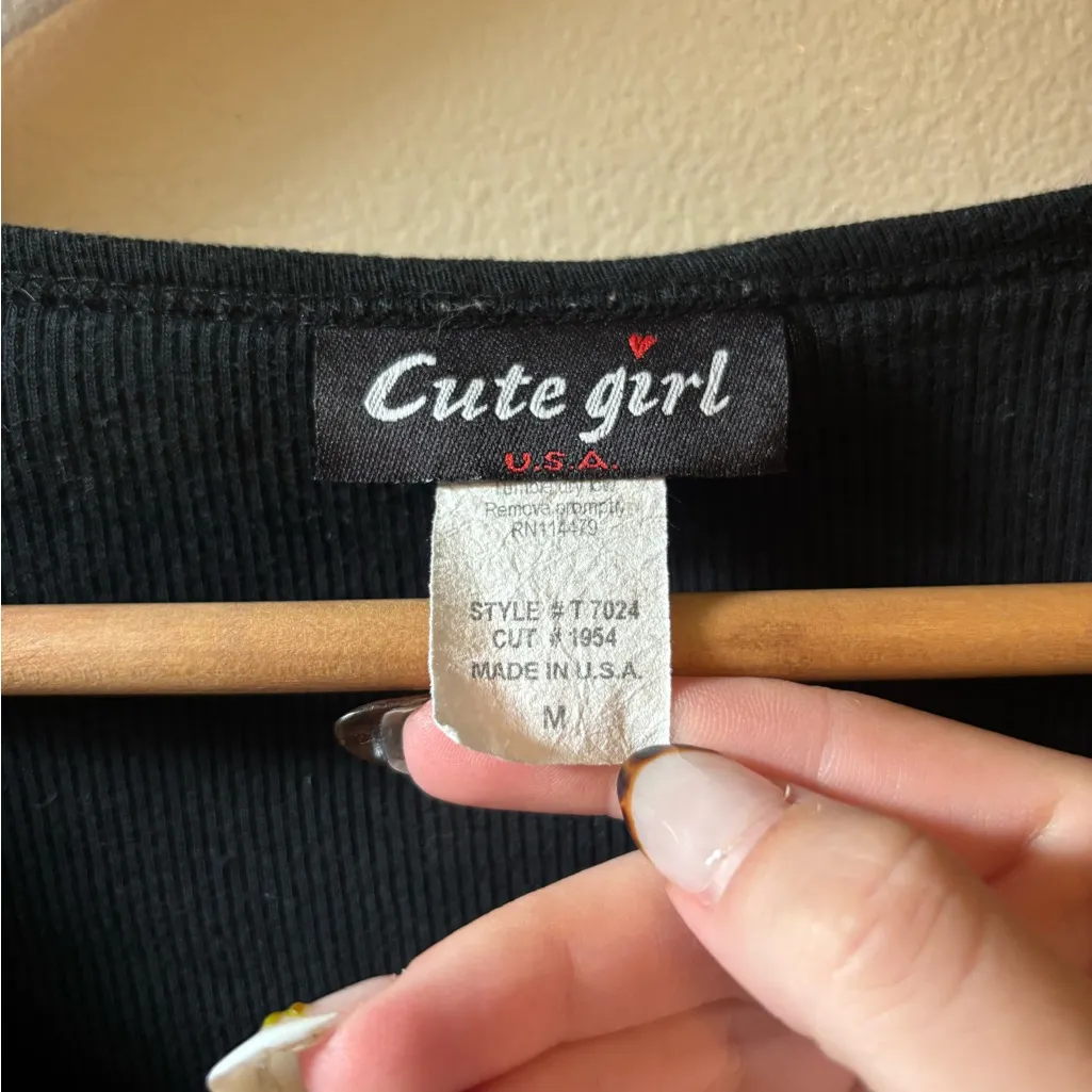 Vintage Paper Tag Beaded Long Sleeve Tee Black Size M - Image 3