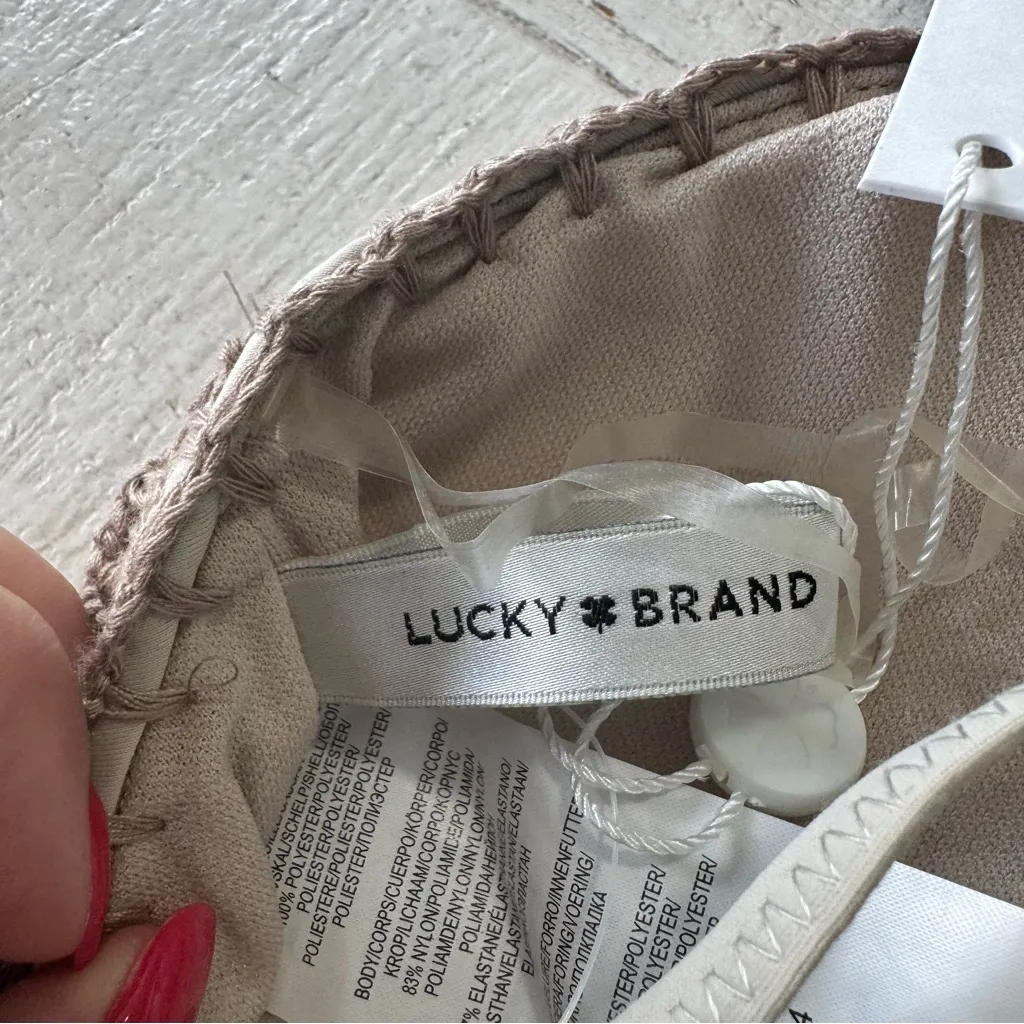 Lucky Brand Los Cabos Crochet Bikini Top NWT size Medium Sand High‎ Neck Halter - Image 11