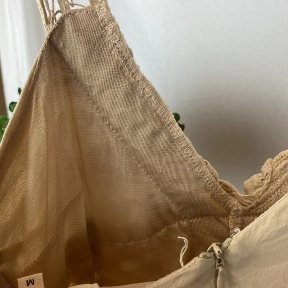 Tan Cotton Crochet Lace Trim Long Sleeveless Maxi Dress M Size M - Image 8