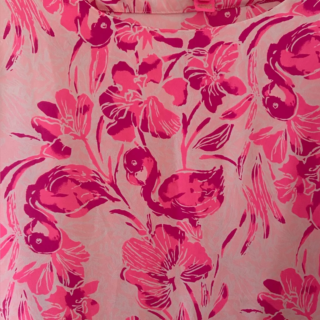 Lilly Pulitzer Langston blouse coral reef flamingos pink bow tie sleeves Small - Image 6
