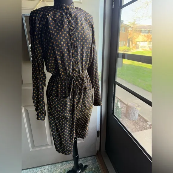 Vintage 80/90s Leslie Fay Collections tie waist printed shirt dress, size 10 - Image 2