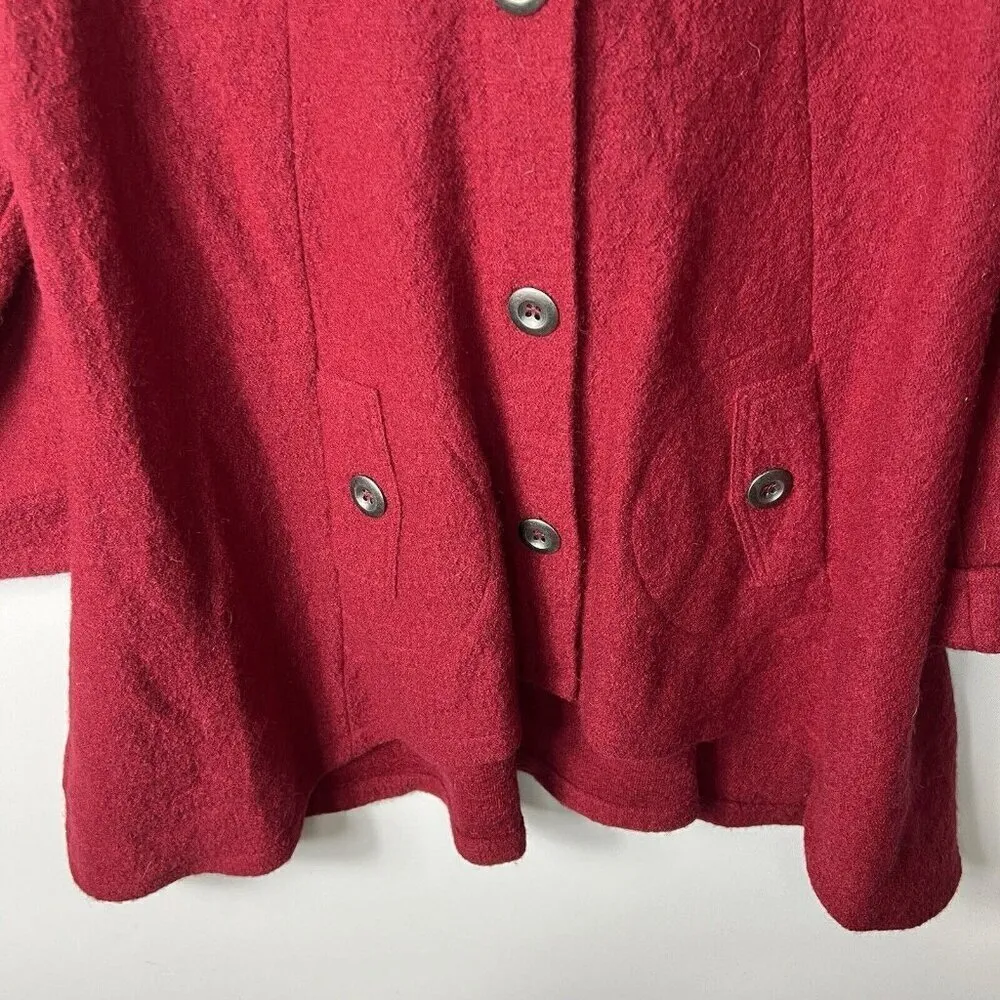 Fenn Wright Manson Womens Wool‎ Jacket Size S Red Wool Knit Button Front Hooded - Image 4