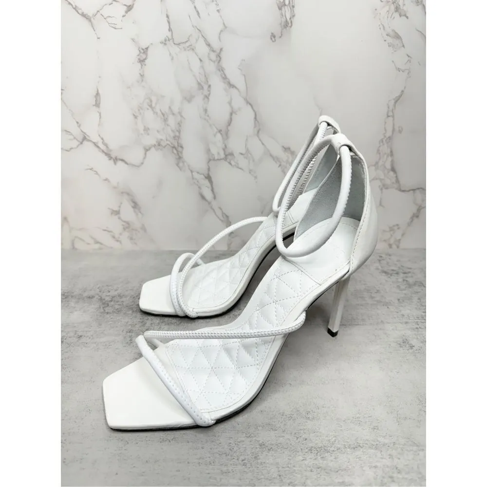SCHUTZ Sandals Size 8B White Leather Open Square Toe Stiletto Heel Ankle Strap - Image 3