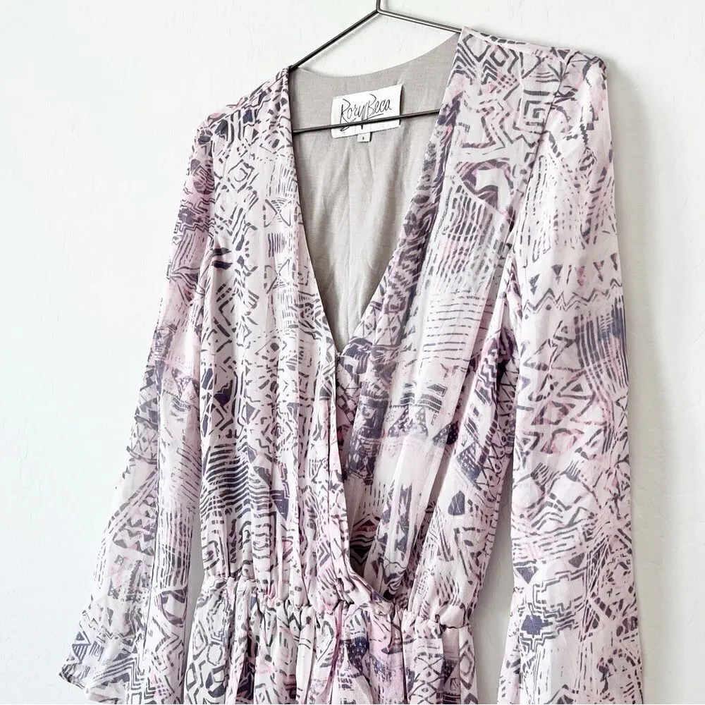 Rory Beca Aztec Print Silk Long Sleeve Romper - Image 5
