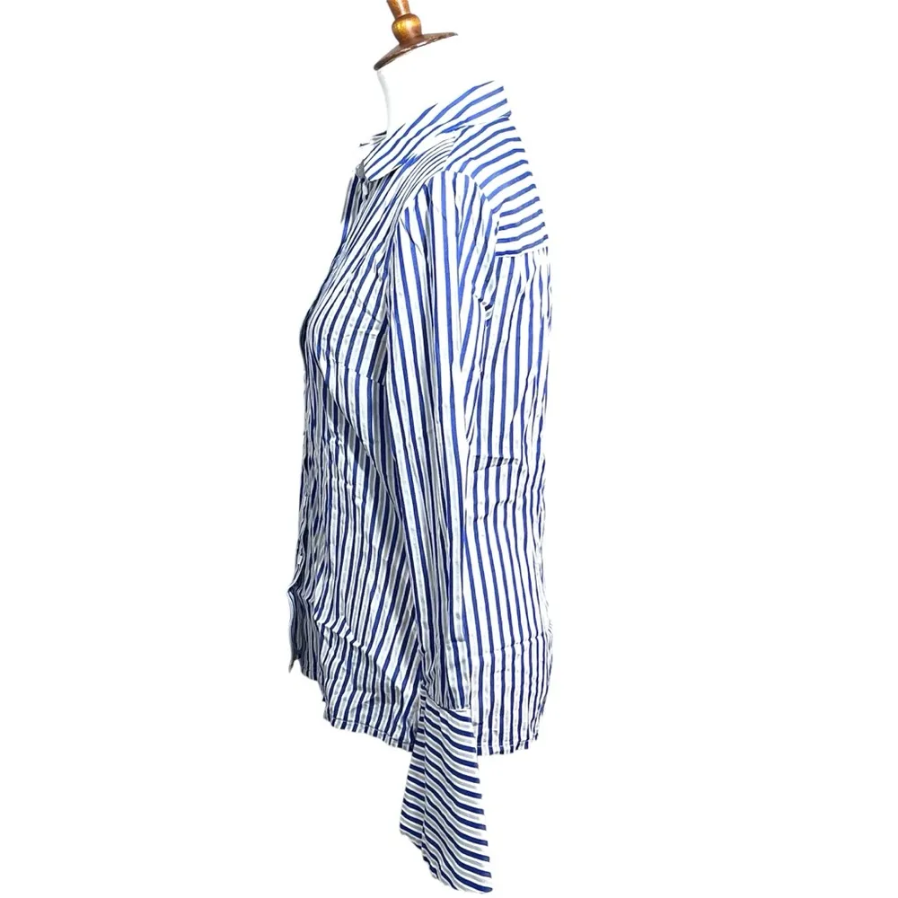 Kut from the Kloth Blue/Gray Striped Button Down Shirt Bell Slleeves Size Small - Image 4