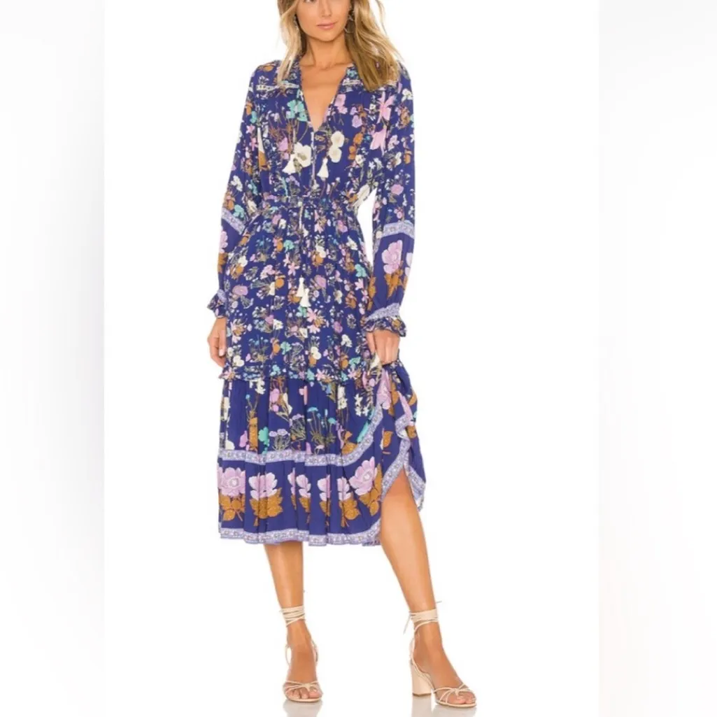 SPELL & THE GYPSY Collective Wild Bloom Midi Dress Navy Floral Print Size Medium Blue - Image 3