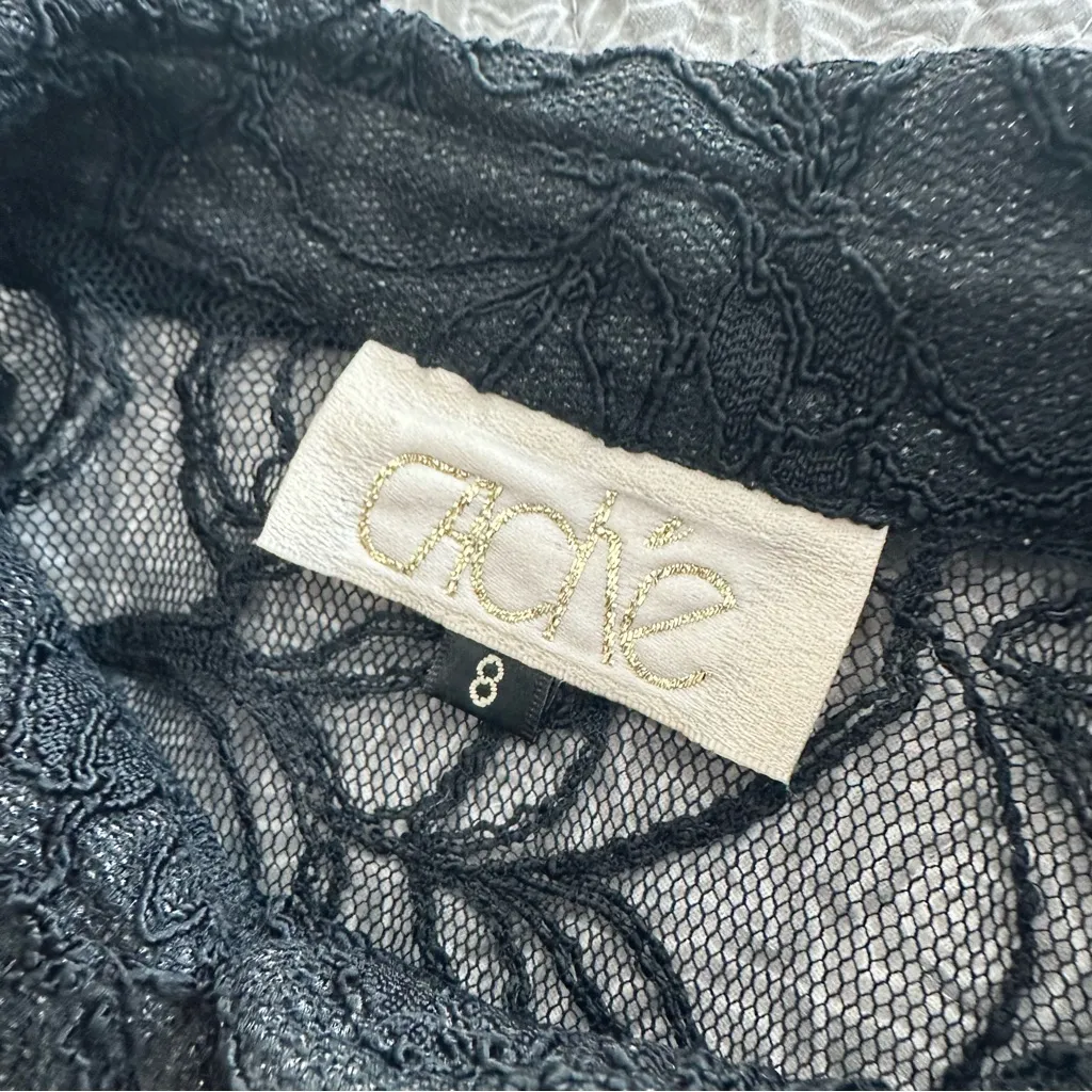 Cache Vintage Black Lace Button Up Shirt Blouse Size 8 - Image 4