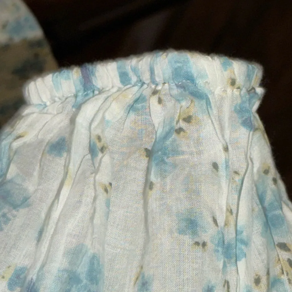 Free People Another Life Blue Floral Cropped Smocked Tie Back Blouse Size Large - Image 15