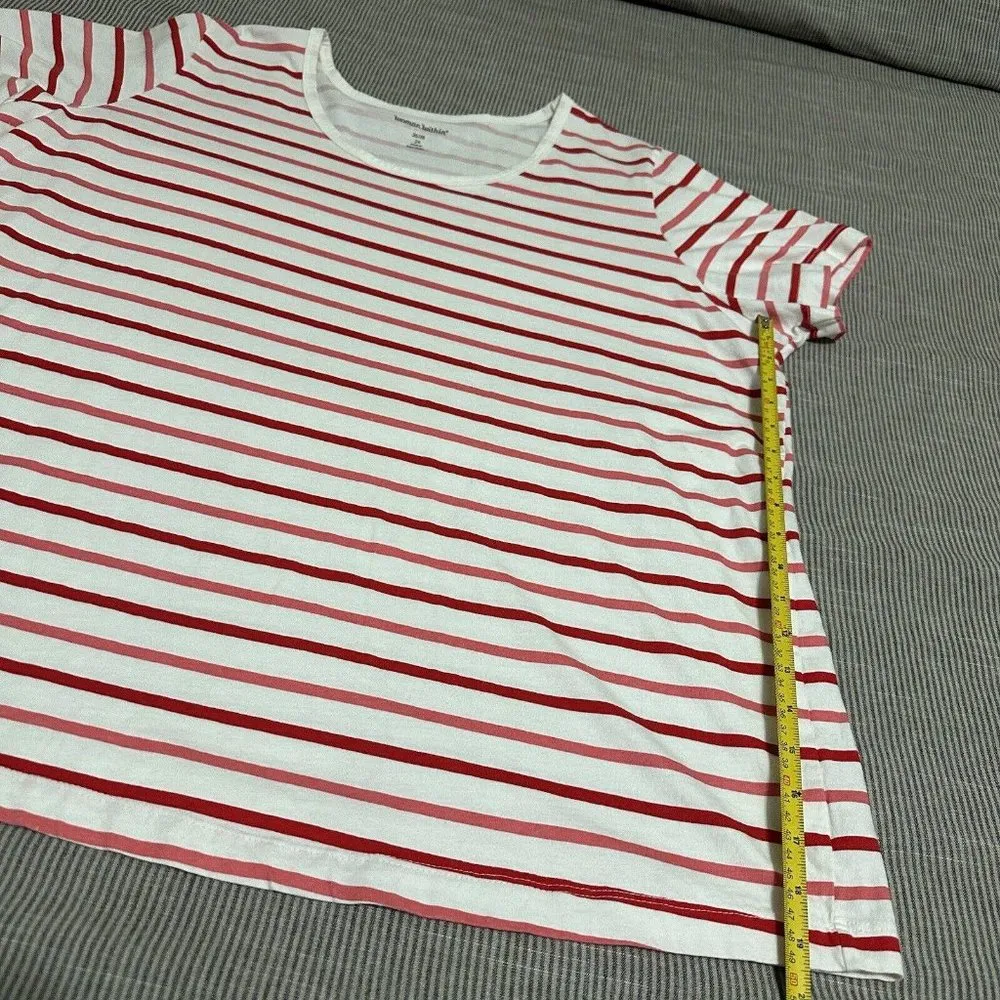 Woman Within Plus Size 26/28 2X Short Sleeve T Shirt White Stripe Red/Pink - Image 5