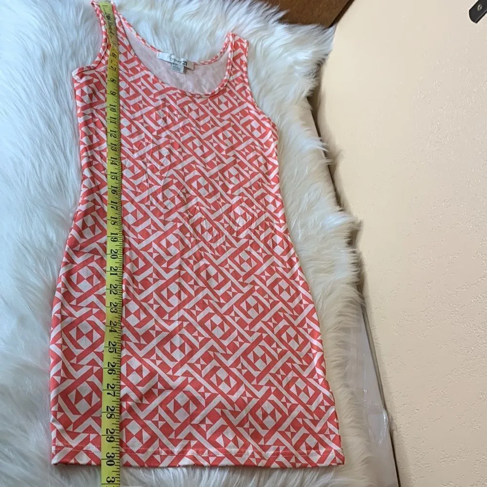 Forever 21 Coral Geometric Print Bondycon Tank Dress Size Small - Image 10