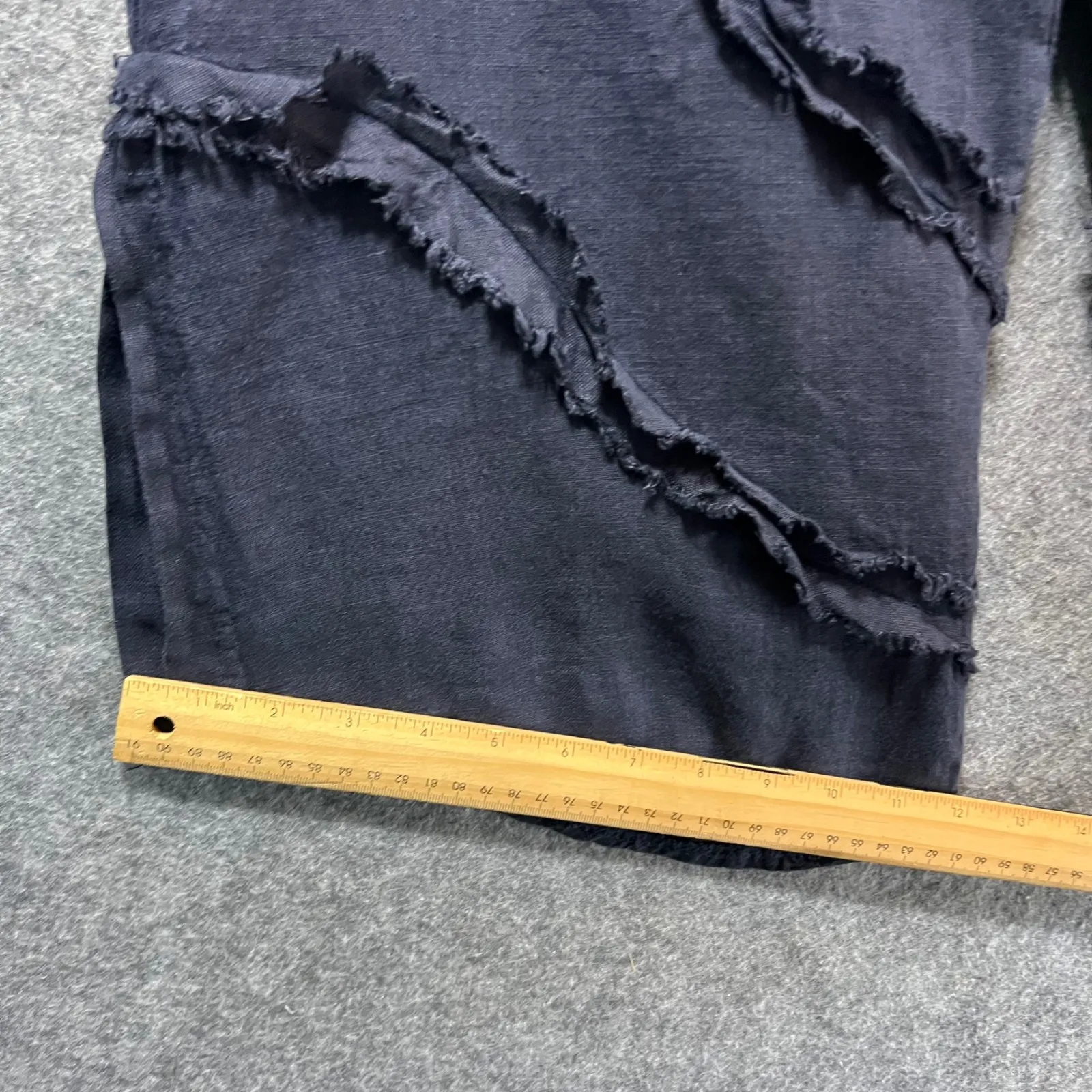 Made in Italy Linen Wide Leg Crop Pants Navy Elastic Waist Boho Fringe Trim L/XL Blue Size L - Image 4